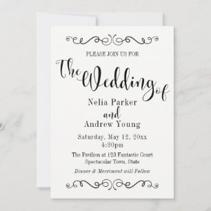 Moderne elegante schwarze Text Hochzeit Einladung