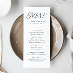 Moderne elegante Schwarze Typografie-Hochzeit Menükarte<br><div class="desc">Beeindrucken Sie Ihre Gäste mit unserem eleganten Hochzeitsmenü, das eine einzigartige Mischung aus moderner Typografie bietet: eine Kombination aus eleganter schwarzer Kalligraphie und klassischer Serifenschrift. Das raffinierte Schwarz-Weiß-Design schafft eine zeitlose Ästhetik, perfekt für Hochzeiten und Hochzeiten. Personalisieren Sie die Vorderseite mit Ihren Namen, Hochzeitstag und kuratierten Menüoptionen, um Ihrem Empfang...</div>