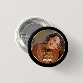 Moderne elegante schwarze und goldene Foto-Name-Ge Button