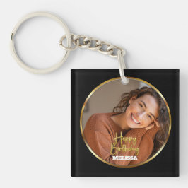 Moderne elegante schwarze und goldene Foto-Name-Ge Schlüsselanhänger