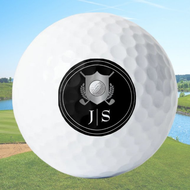 Moderne elegante schwarze und silberne monogrammie golfball (Von Creator hochgeladen)