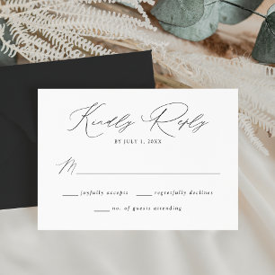 Moderne elegante schwarze und weiße Hochzeit RSVP Karte