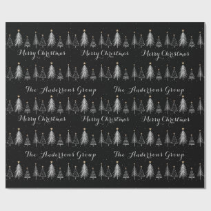 Moderne elegante schwarze und weiße Kiefern Weihna Geschenkpapier