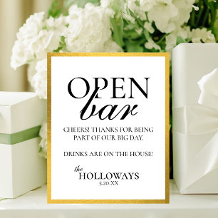 Moderne elegante schwarze und weiße Open-Bar-Hochz Poster