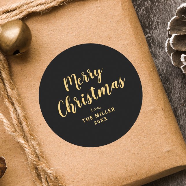 Moderne elegante Schwarze Weihnachtsfamilie Runder Aufkleber (Von Creator hochgeladen)