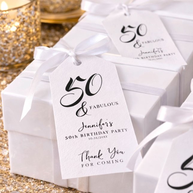 Moderne elegante schwarze weiße fünfzig fabelhafte geschenkanhänger (Von Creator hochgeladen)