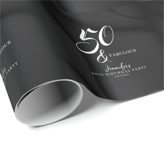 Moderne Elegante Schwarze Weiße Fünfzig Fabelhafte Geschenkpapier (Rolleneckpunkt)