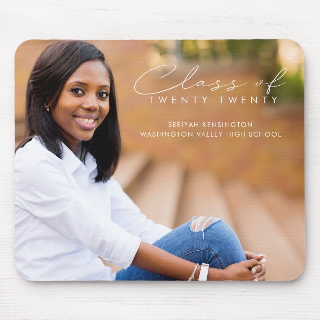 Moderne, elegante Script-Abschluss-Klasse für Foto Mousepad (Vorne)