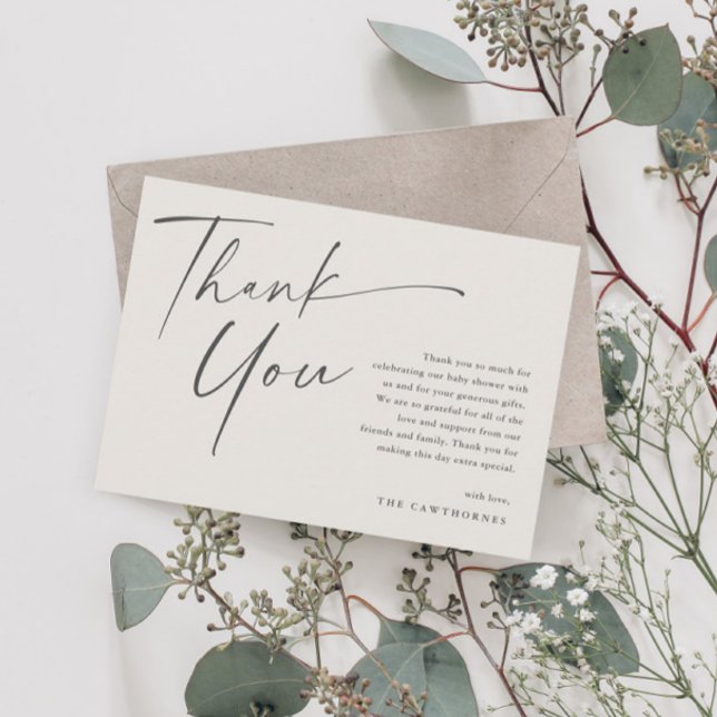 Moderne, elegante Script Baby Dusche Dankeskarte (Von Creator hochgeladen)