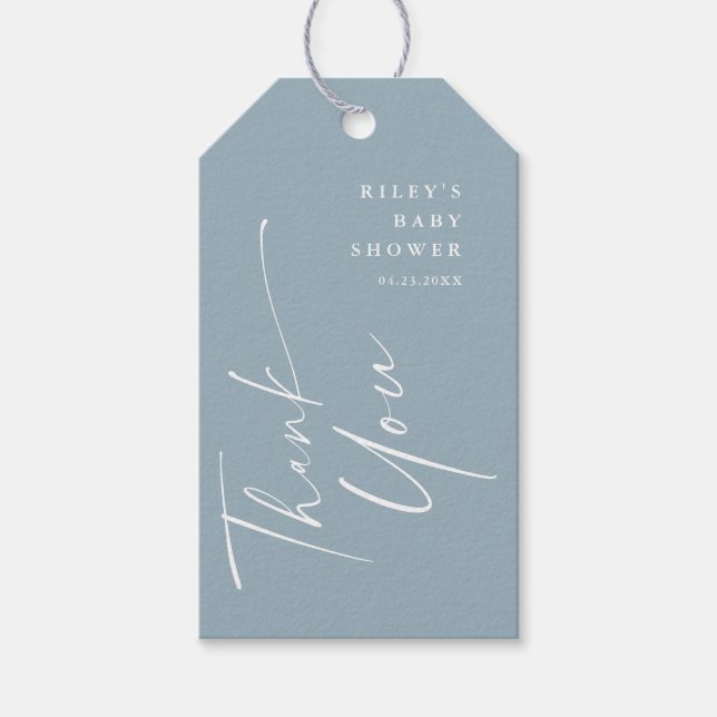 Moderne, elegante Script Baby Dusche Vielen Dank f Geschenkanhänger (Vorderseite)