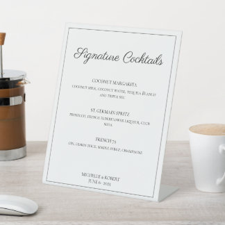 Moderne, elegante Script-Bar-Cocktails Hochzeit Sockelschild