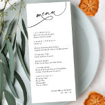 Moderne, elegante Script Black and White Wedding Menükarte<br><div class="desc">Diese benutzerdefinierbare Menu-Karte,  die zur Koordination mit unserer Romantik Script Hochzeitskollektion konzipiert wurde,  enthält einen Kalligrafietext mit einem klassischen Serif-Schriftart in Schwarz und einem anpassbaren Monogramm auf der Rückseite. Matching-Elemente verfügbar.</div>