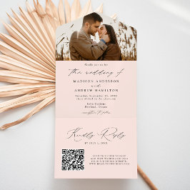 Moderne, elegante Script Blush Foto Hochzeit All In One Einladung