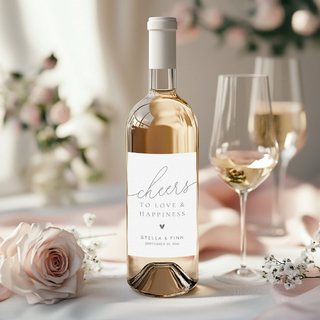 Moderne, elegante Script Cheers Gastgeschenk Hochz Weinetikett (Modern Elegant Script Cheers Wedding Favor Wine Label)