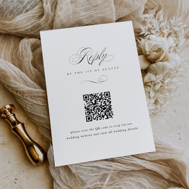 Moderne, elegante Script Classic QR Code Hochzeit RSVP Karte (Von Creator hochgeladen)