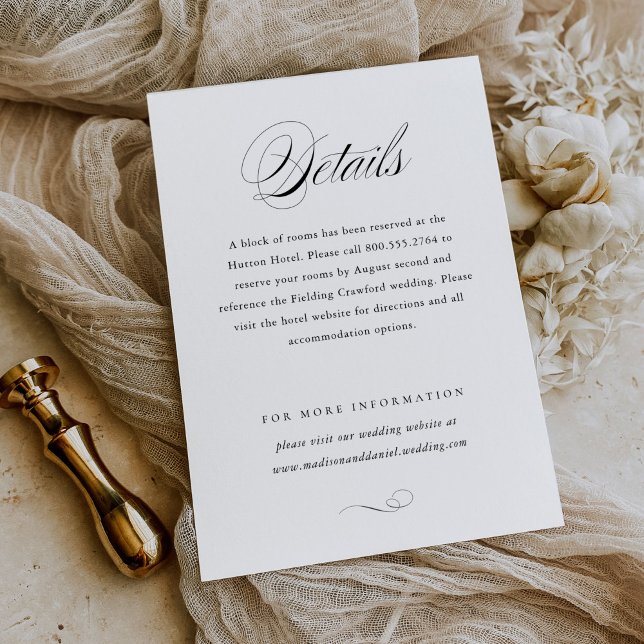 Moderne, elegante Script Classic Wedding Details Begleitkarte (Von Creator hochgeladen)