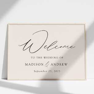 Moderne, elegante Script Cream Wedding Willkommen Poster