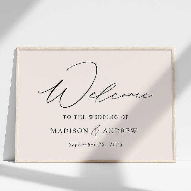 Moderne, elegante Script Cream Wedding Willkommen Poster (Von Creator hochgeladen)