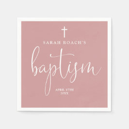 Moderne, elegante Script Dusty Rose Rosa Taufe Serviette