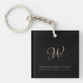 Moderne elegante Script-Familie Monogram Gold Blac Schlüsselanhänger