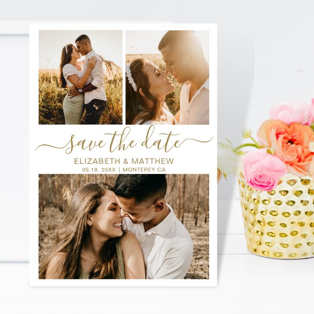 Moderne, elegante Script Foto Collage Wedding Save The Date (Von Creator hochgeladen)