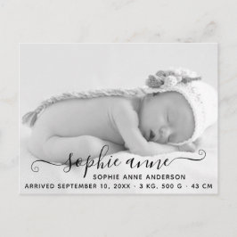 Moderne elegante Script-Foto-Geburtshinweise Postkarte