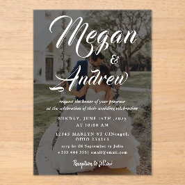 Moderne, elegante Script-Foto-Hochzeit Acryleinladungen