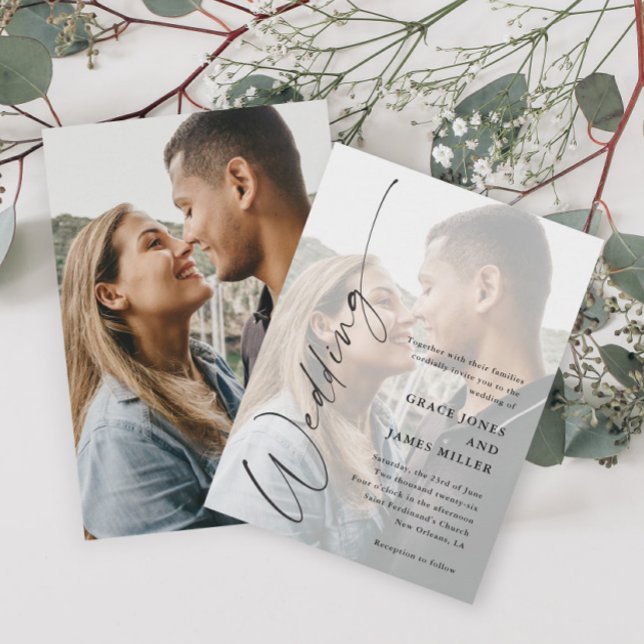 Moderne, elegante Script-Foto-Hochzeit Einladung (Von Creator hochgeladen)
