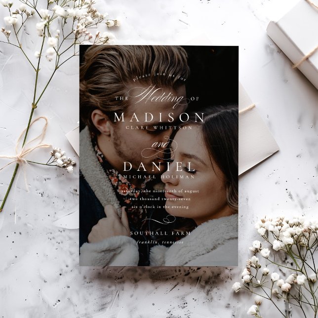 Moderne, elegante Script-Foto-Hochzeit Einladung (Von Creator hochgeladen)