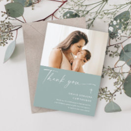 Moderne elegante Script-Foto-Taufe Danke-Karte Einladung