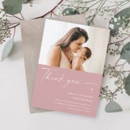 Moderne elegante Script-Foto-Taufe Dankeskarte