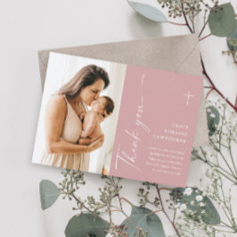 Moderne elegante Script-Foto-Taufe Dankeskarte