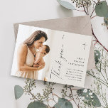 Moderne elegante Script-Foto-Taufe Dankeskarte<br><div class="desc">Moderne elegante Script Foto Taufe Danke Karte. Klicken Sie auf die Schaltfläche Personalisieren,  um dieses Design mit Ihren Details anzupassen. Um die Farben und Schriftart zu ändern,  wählen Sie dieses Design weiter bearbeiten,  um zusätzliche Optionen für die Anpassung zu öffnen.</div>