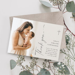 Moderne elegante Script-Foto-Taufe Dankeskarte