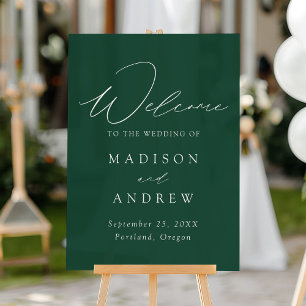 Moderne, elegante Script Green Wedding Willkommen Acrylschild