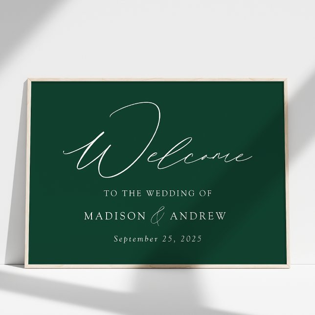 Moderne, elegante Script Green Wedding Willkommen Poster (Von Creator hochgeladen)
