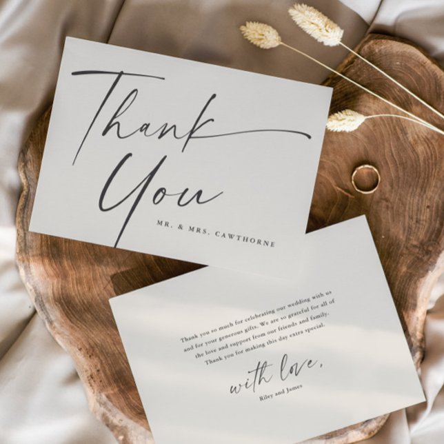 Moderne, elegante Script-Hochzeit Dankeskarte (Simple Modern handwritten Script Ivory Wedding Thank You Card.)