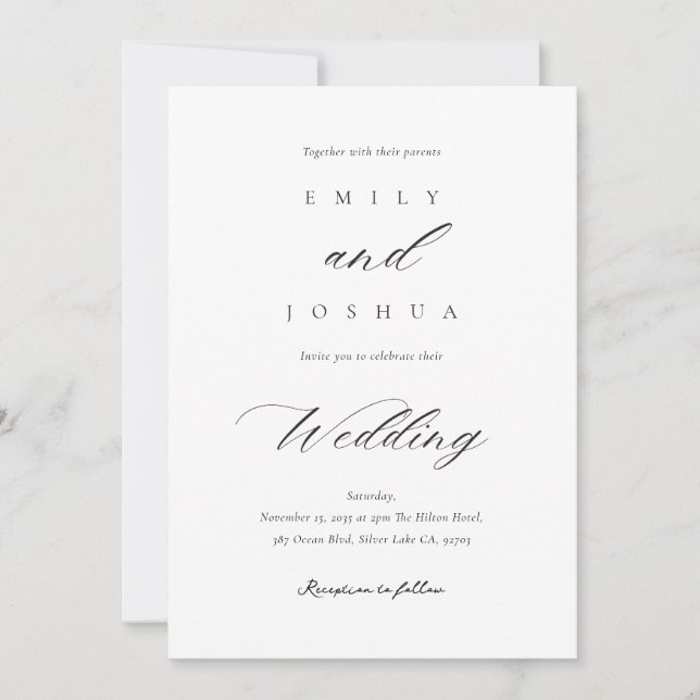 Moderne, elegante Script-Hochzeit Einladung (Vorderseite)