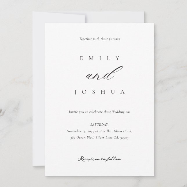 Moderne, elegante Script-Hochzeit Einladung (Vorderseite)