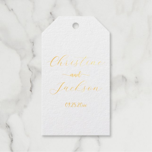 Moderne, elegante Script-Hochzeit Geschenkanhänger (Vorderseite)