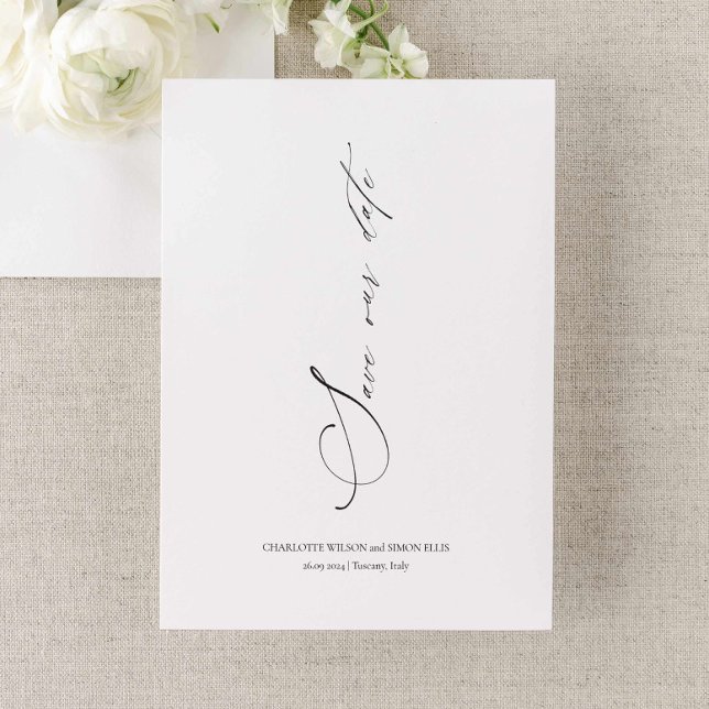 Moderne, elegante Script-Hochzeit Rette Einladung (elegant calligraphy wedding save the date invitation, simple unique save our date announcement)