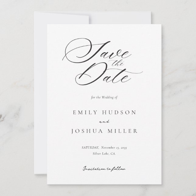 Moderne, elegante Script-Hochzeit Save The Date (Vorderseite)