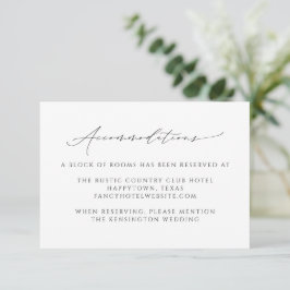 Moderne, elegante Script Hochzeitsunterkünfte Begleitkarte