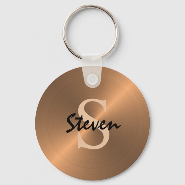 Moderne elegante Script Monogram Bronze Metallic Schlüsselanhänger (Vorderseite)