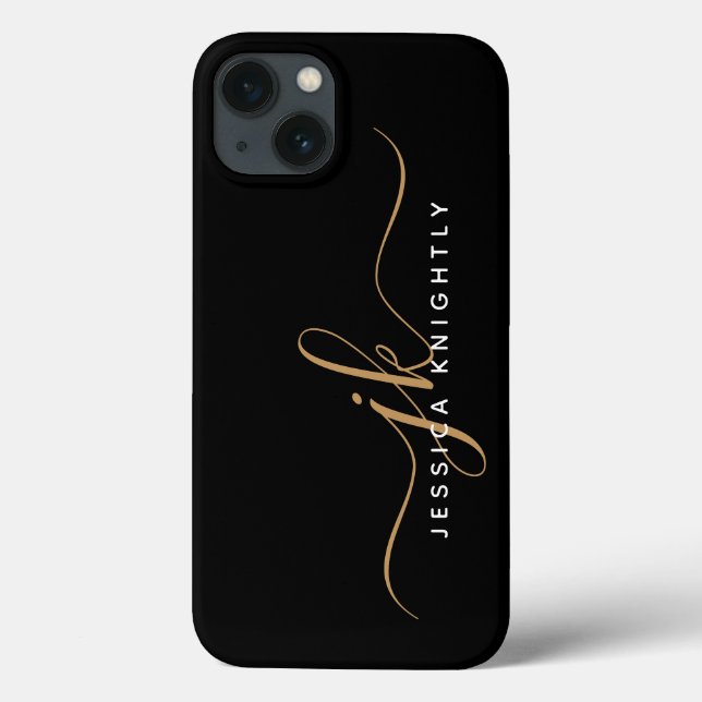 Moderne elegante Script Monogram Initials Black Go Case-Mate iPhone Hülle (Rückseite)