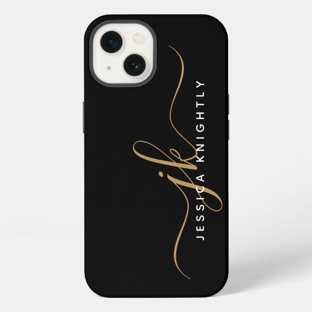 Moderne elegante Script Monogram Initials Black Go iPhone Hülle (Rückseite)