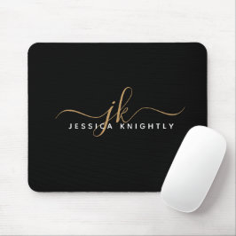Moderne elegante Script Monogram Initials Black Go Mousepad