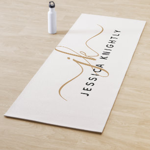 Moderne elegante Script Monogram Initials White Go Yogamatte