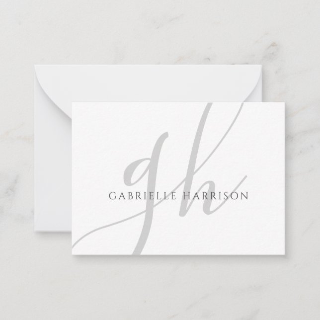Moderne elegante Script Monogram Name Silver Gray Mitteilungskarte (Vorderseite)