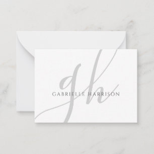 Moderne elegante Script Monogram Name Silver Gray Mitteilungskarte